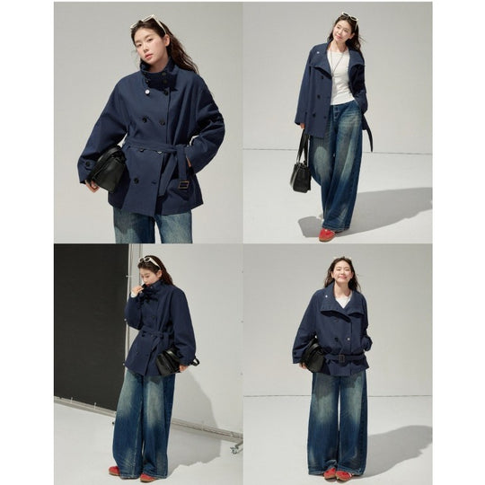 Damen Kurztrenchcoat mit taillierendem Gürtel und doppeltreiher Knopfleiste Shop Nory