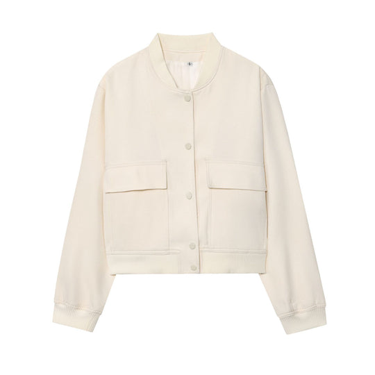 Damen Gekürzte Boxy-Jacke mit Druckknöpfen, großen aufgesetzten Taschen und Rippenbündchen Shop Nory