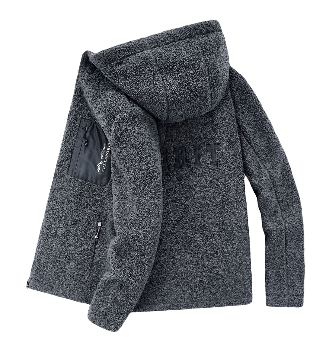 Herren Teddyfleece Kapuzenjacke mit Nylon-Brusttasche und Zwei‑Wege‑Reißverschluss Shop Nory