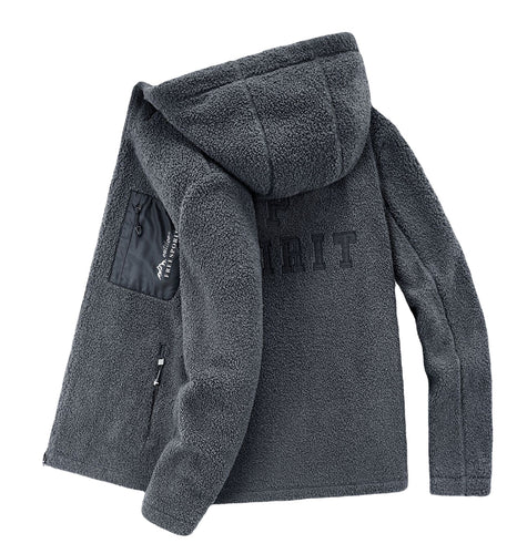 Herren Teddyfleece Kapuzenjacke mit Nylon-Brusttasche und Zwei‑Wege‑Reißverschluss Shop Nory