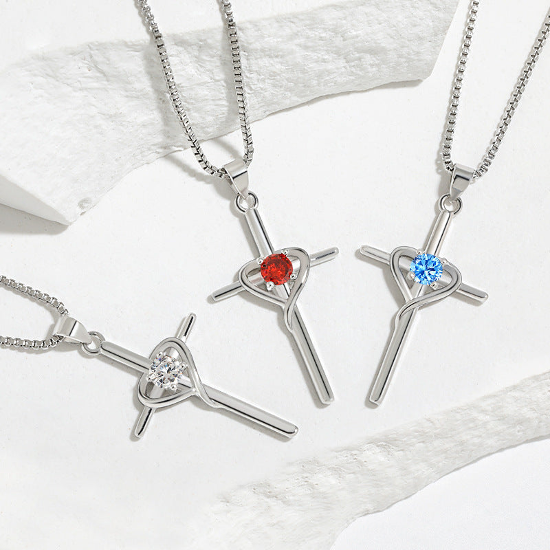 Damen Kreuz-Anhänger mit Herzen und funkelndem Zirkonia Shop Nory