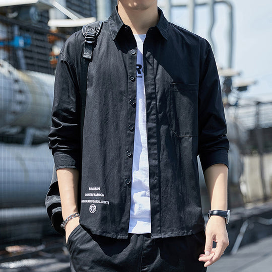 Herren Oversized-Hemdjacke im Casual-Worker-Stil mit Brusttasche und durchgehender Knopfleiste Shop Nory