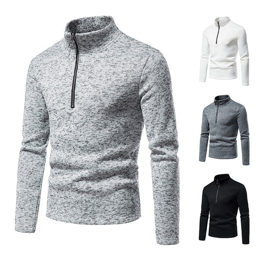 Herren melierter Stehkragen-Pullover mit Kurzreißverschluss und schlanker Passform Shop Nory