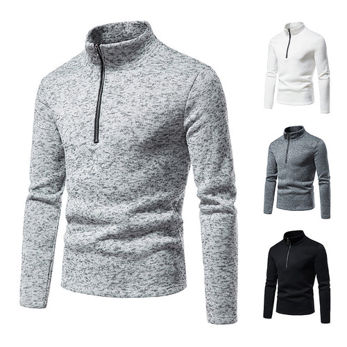 Herren melierter Stehkragen-Pullover mit Kurzreißverschluss und schlanker Passform Shop Nory