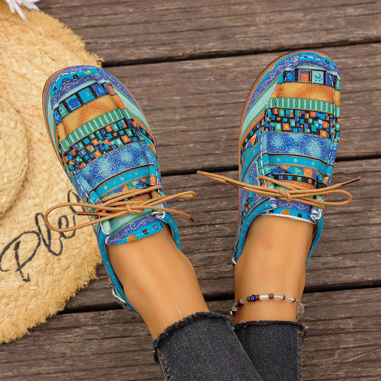 Damen bunte gemusterte Canvas-Schnürschuhe mit leichter Plateau-Sohle Shop Nory