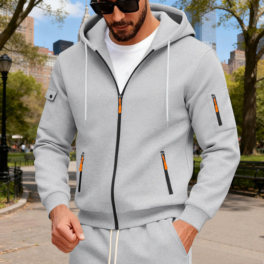 Herren Sportliche Zip-Hoodie mit Innovativen Reißverschlusstaschen
