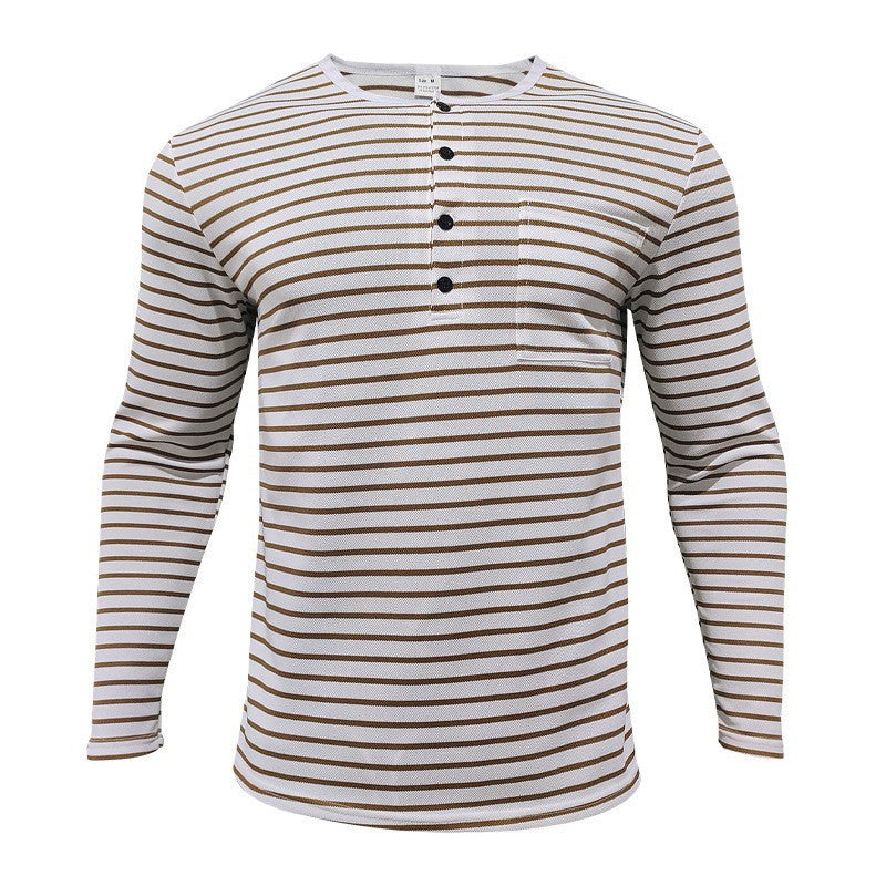 Herren Langarmshirt mit gestreiftem Design und Knopfleiste
