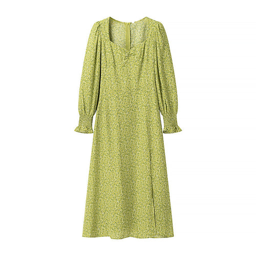 Damen Midikleid mit Herzausschnitt, gerafften Ballonärmeln und A‑Linien‑Silhouette Shop Nory