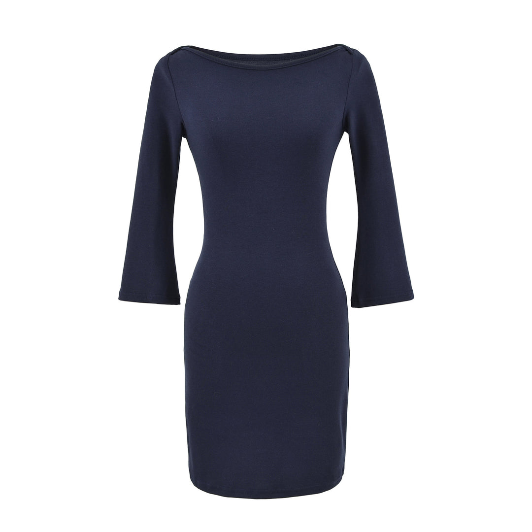 Damen Figurnahes Midikleid mit weitem Rundhals und Glockenärmeln Shop Nory