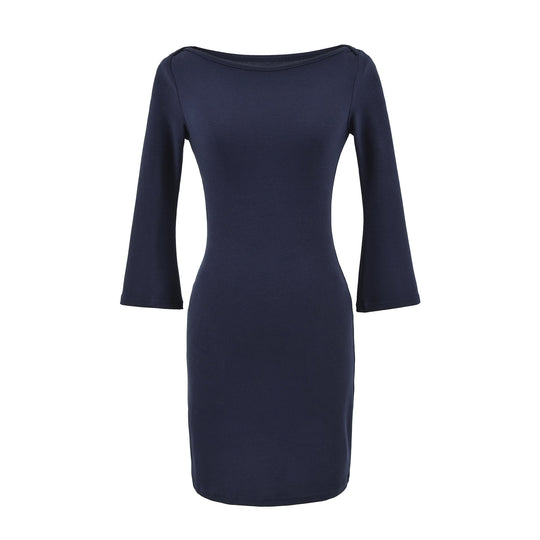 Damen Figurnahes Midikleid mit weitem Rundhals und Glockenärmeln Shop Nory