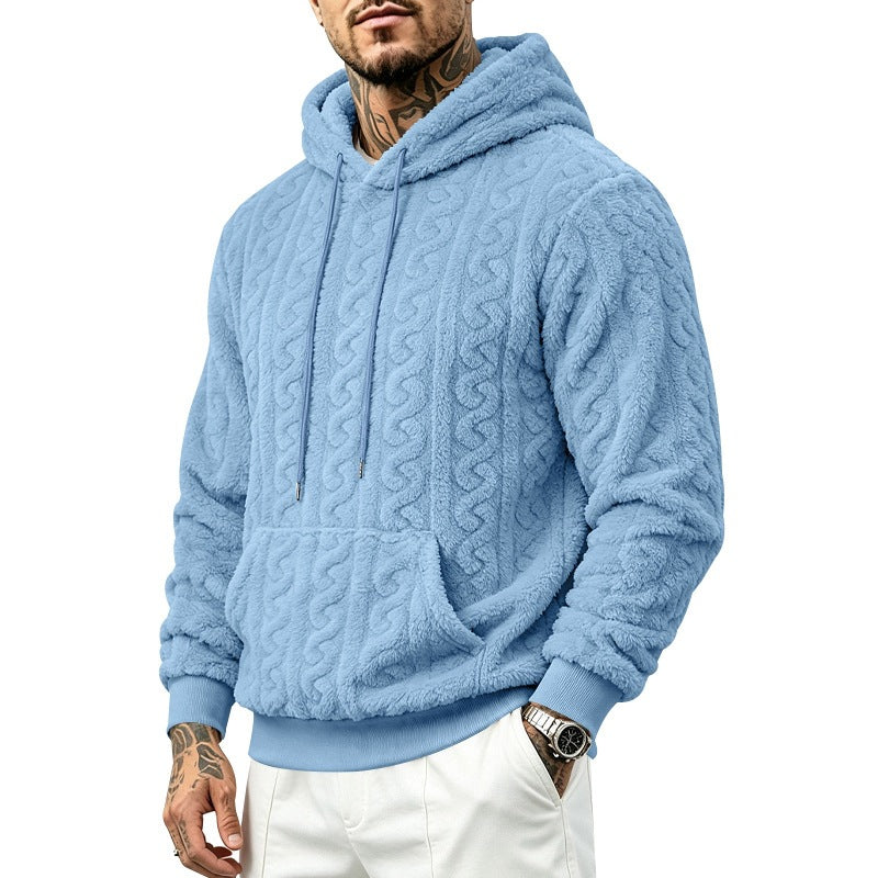 Herren kuscheliger Teddy-Fleece Kapuzenpullover mit Zopfmuster und Kängurutasche Shop Nory