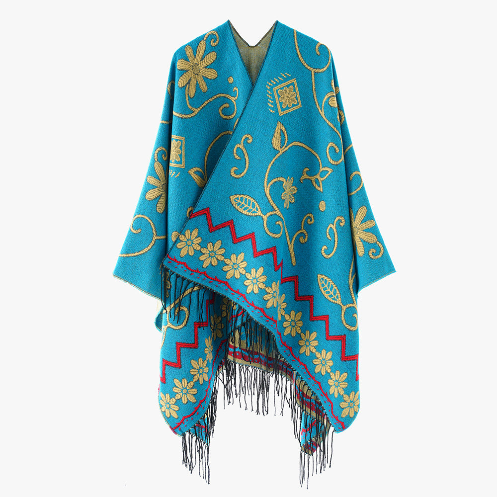 Damen Jacquard Überwurfcape aus feinem Strick mit Paisley-Bordüre Shop Nory