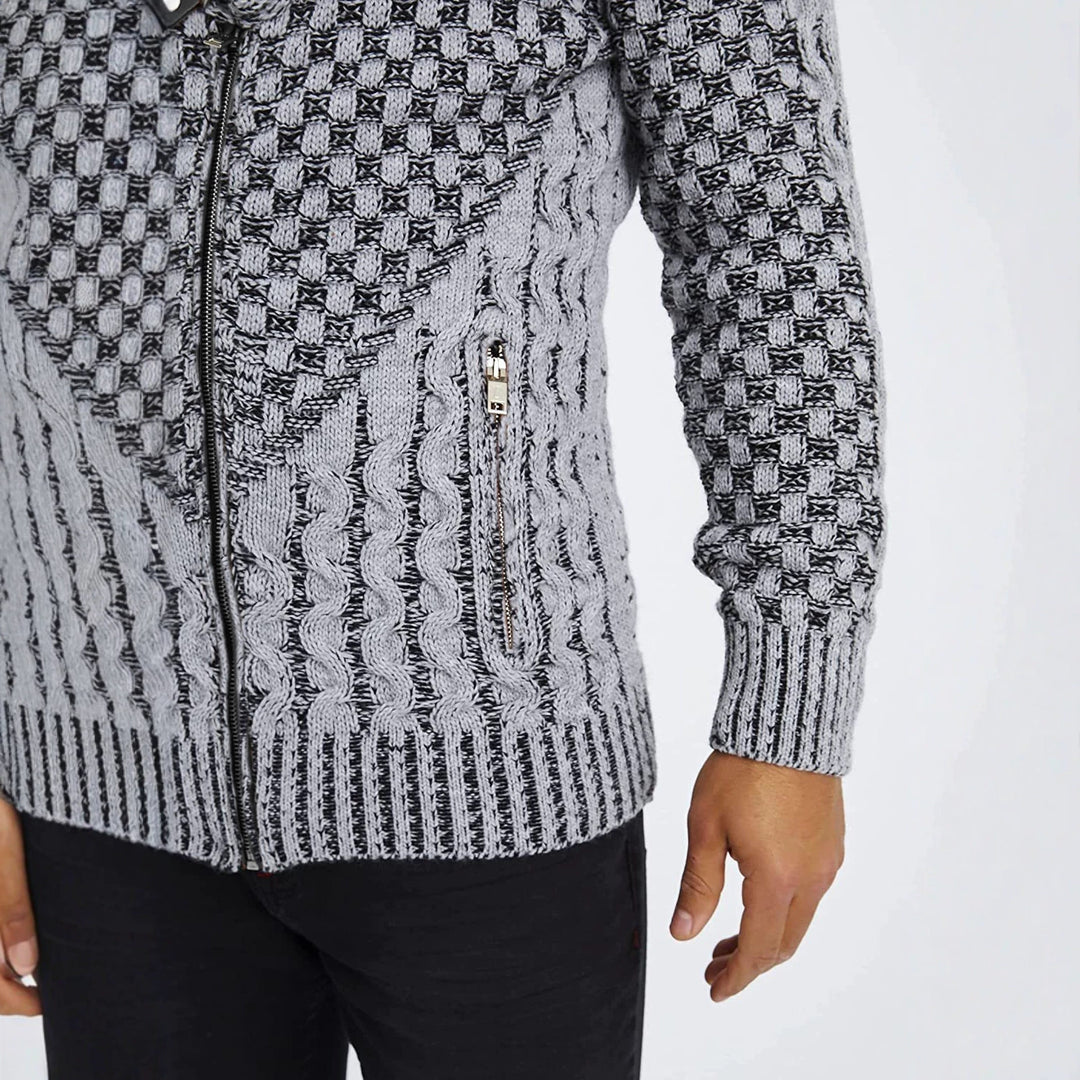 Herren Grobstrick-Cardigan mit asymmetrischem Wickelkragen und Reißverschluss Shop Nory
