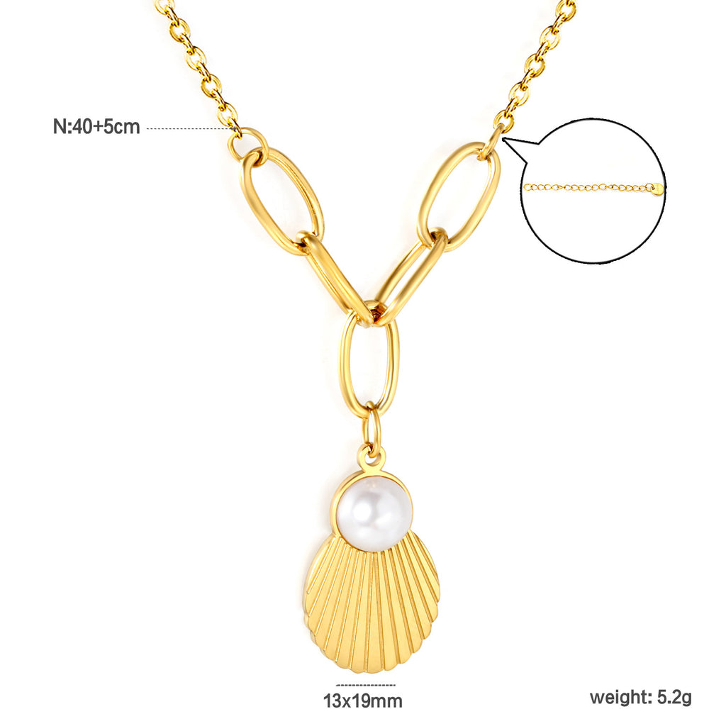 Damen Halskette mit Muschel-Anhänger und eleganter Perlenakzent Shop Nory
