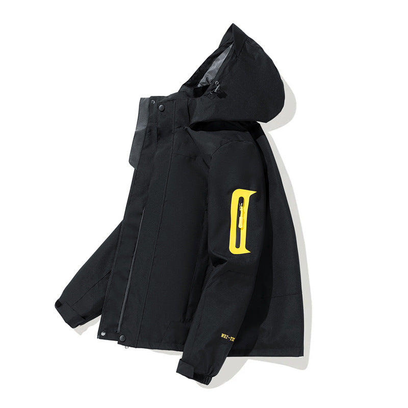 Herren Wasserdichte Softshell-Outdoorjacke mit Kapuze, Ärmel-Reißverschlusstasche und winddichter Membran Shop Nory
