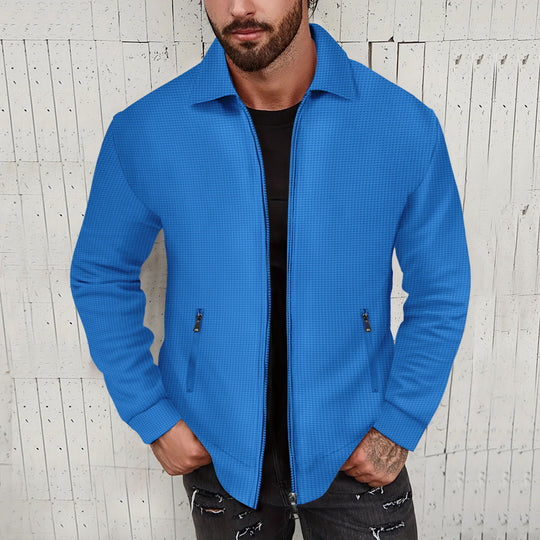 Herren minimalistische Stehkragen-Feinstrick-Übergangsjacke mit Zwei-Wege-Reißverschluss und verdeckten Reißverschlusstaschen Shop Nory