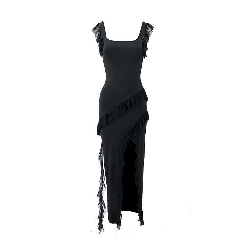 Damen Maxikleid mit originellem Rüschendetail und eleganter Taillierung