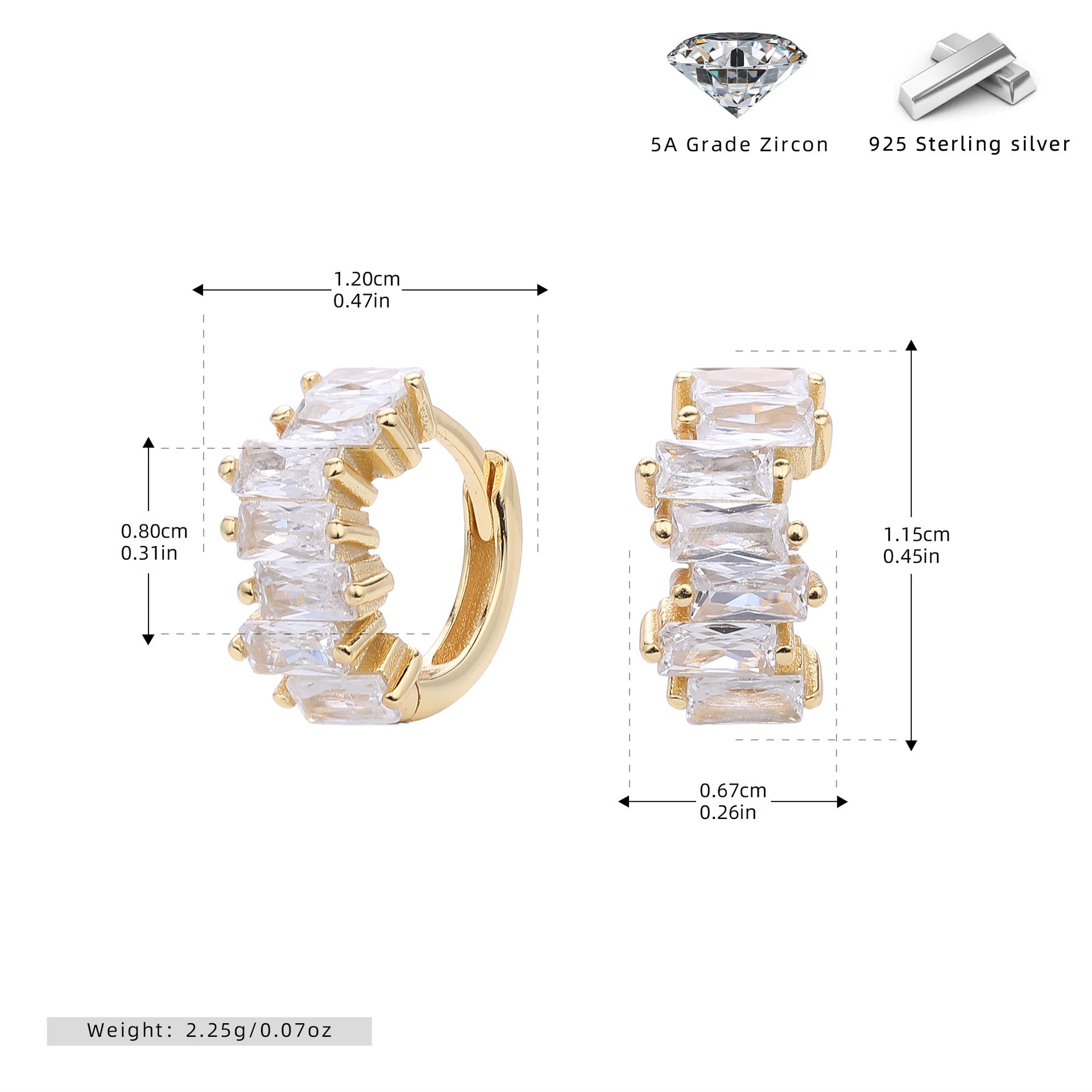 Damen Ohrstecker mit exquisite Zirkonsteinen und 925 Sterling Silber Shop Nory