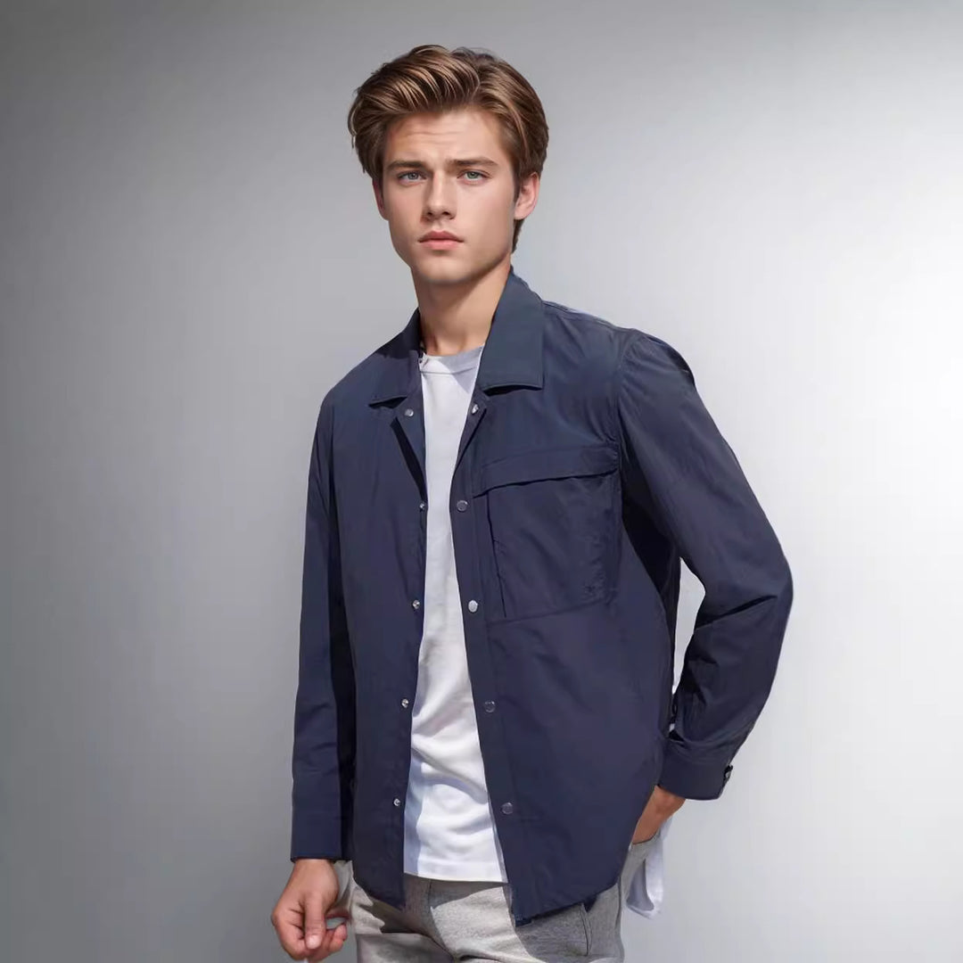 Herren Leichtes Utility-Overshirt mit Pattentaschen und Druckknopfleiste Shop Nory