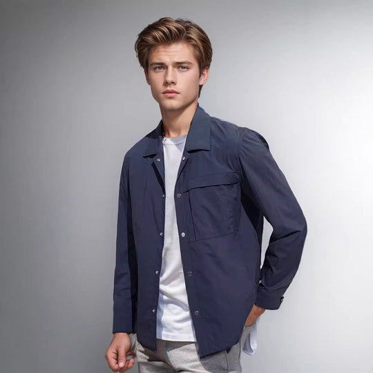 Herren Leichtes Utility-Overshirt mit Pattentaschen und Druckknopfleiste Shop Nory