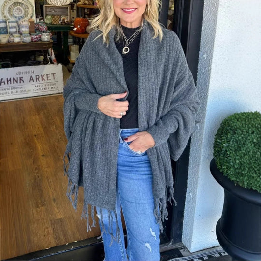 Damen vielseitiger Poncho mit Fransen