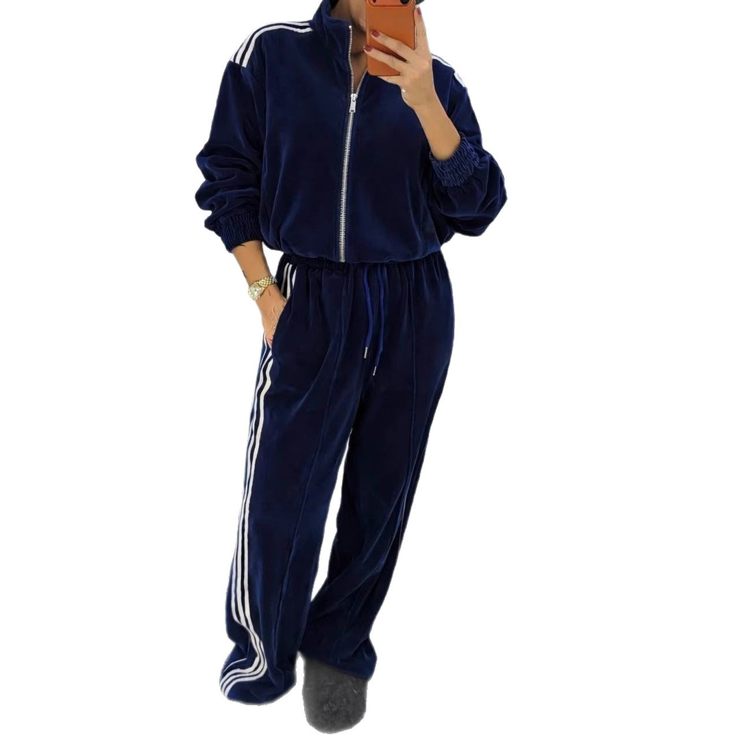 Damen luxuriöses Velours-Trainingsanzug-Set mit Stehkragen und Kordelzug Shop Nory