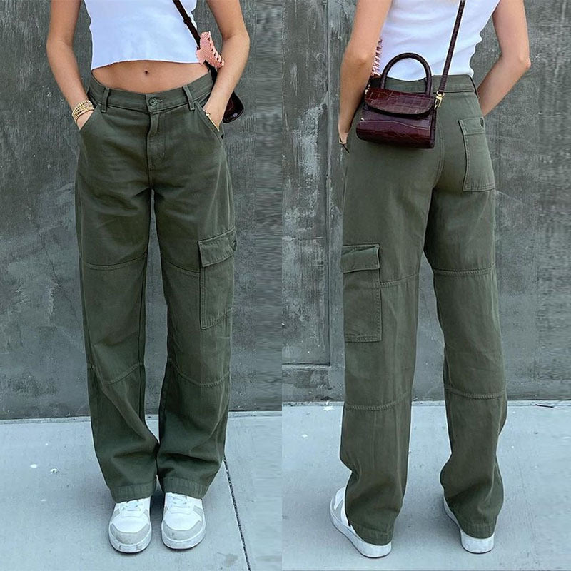 Damen Hochtaillierte Relaxed-Cargo-Hose mit weitem Bein und Knieabnähern Shop Nory