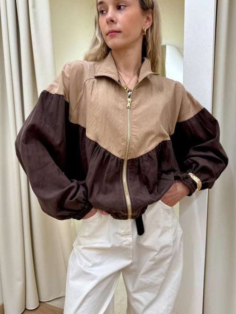Damen Kurz geschnittene mehrfarbige Bomberjacke mit Tunnelzug, Raglanärmeln und Reißverschluss Shop Nory