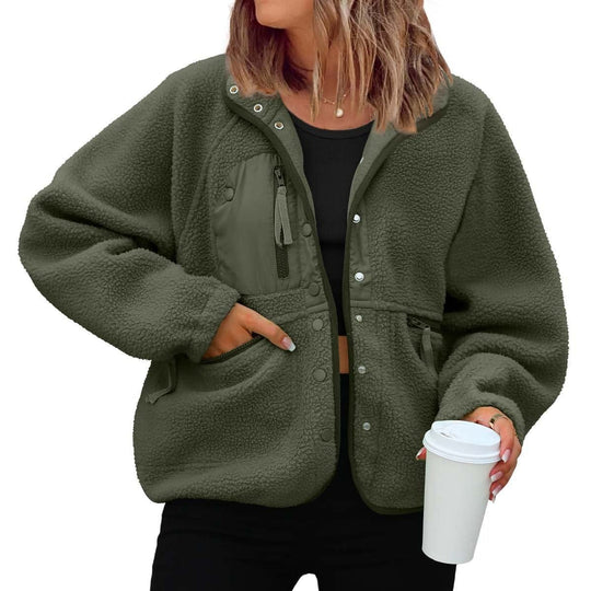 Damen kuschelige Fleecejacke mit praktischen Taschen
