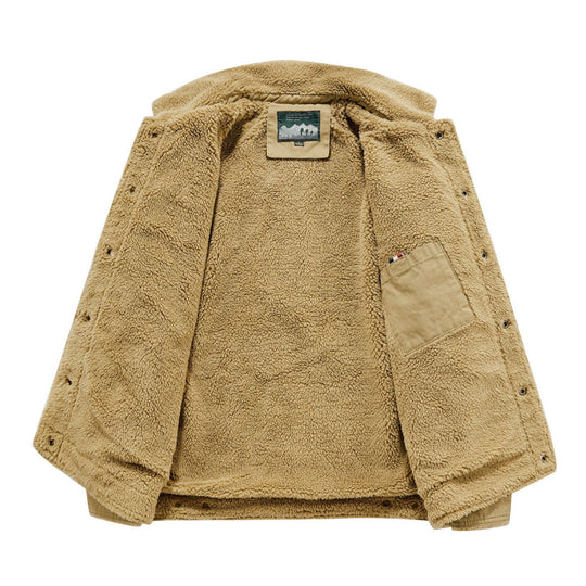 Herren Canvas-Fieldblouson mit Sherpa‑Fütterung, wärmender Teddyinnenlage und Utility-Brusttaschen Shop Nory