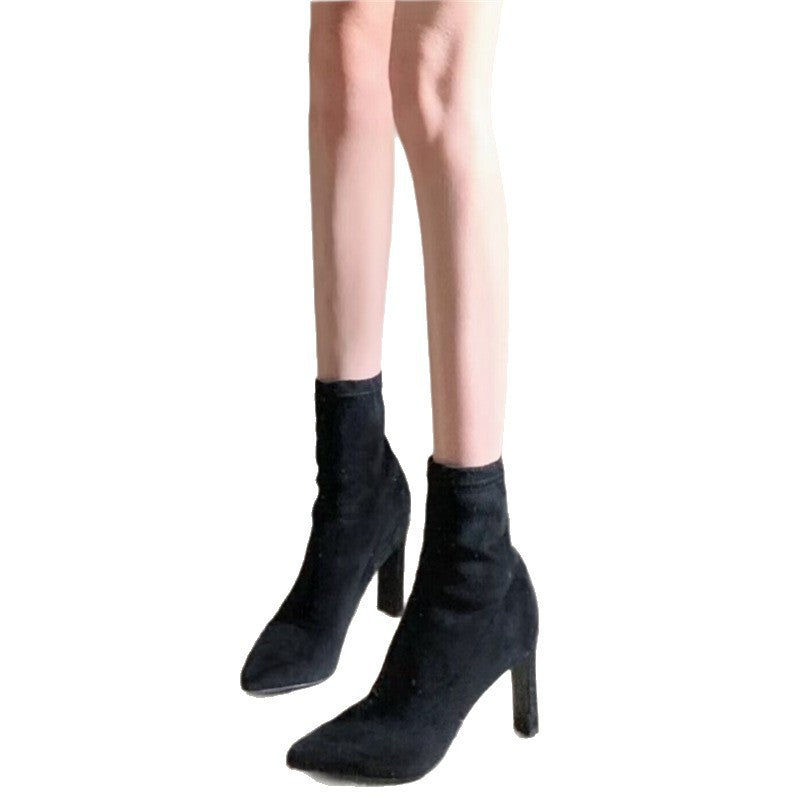 Damen spitz zulaufende Stiefeletten mit Sock-Top und skulpturiertem Stiletto-Absatz Shop Nory