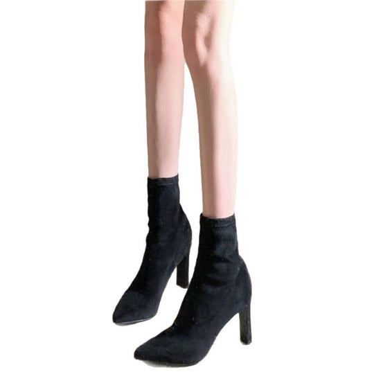 Damen spitz zulaufende Stiefeletten mit Sock-Top und skulpturiertem Stiletto-Absatz Shop Nory