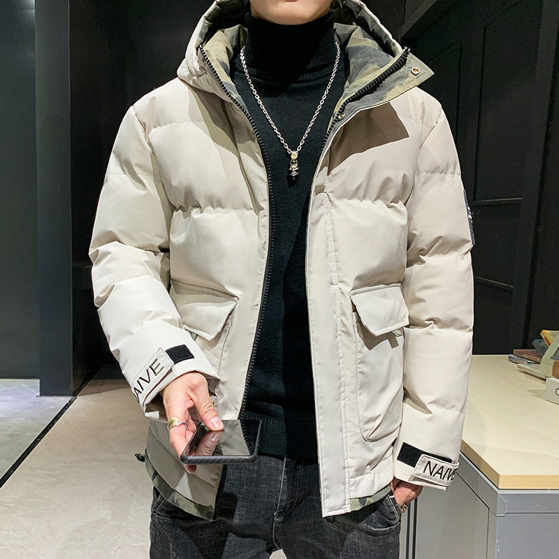 Herren gesteppte Kapuzenjacke mit Pattentaschen und verstellbaren Klettmanschetten Shop Nory