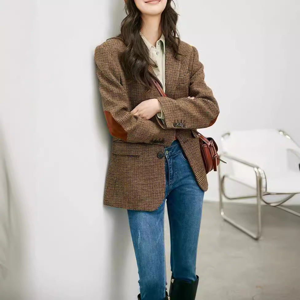 Damen Eleganter Karierter Blazer Shop Nory