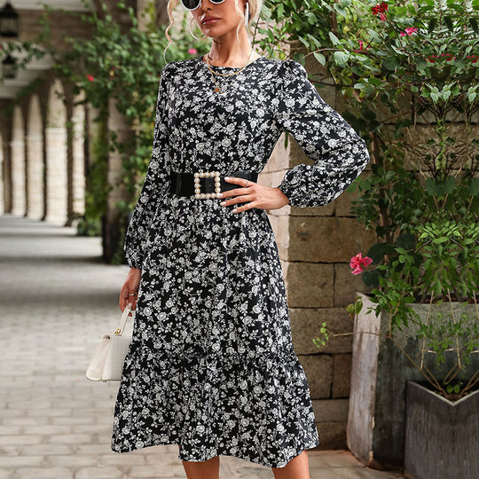 Damen Midikleid mit taillierter Silhouette, Perlen-Schnallen-Gürtel und Stufenrock Shop Nory