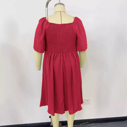 Damen A-Linien Midikleid mit Knoten-Detail, Puffärmeln und Knopfleiste Shop Nory