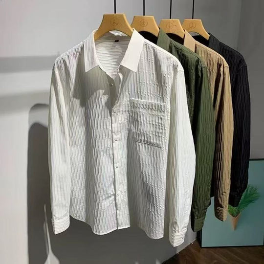 Herren Texturiertes Hemd mit Reliefstreifen, Kentkragen und Brusttasche Shop Nory