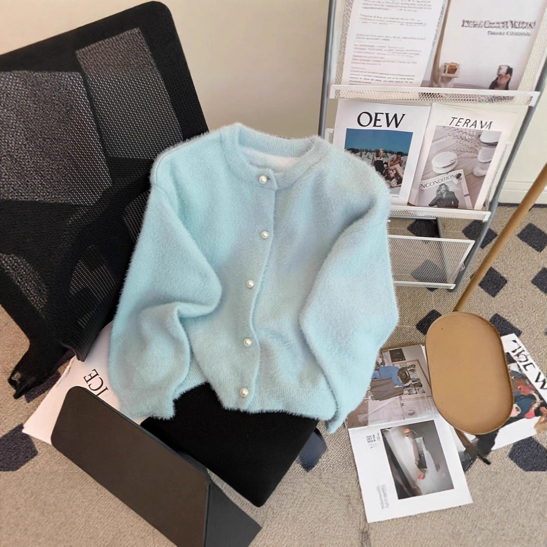 Damen Flauschige Strickjacke mit Knopfleiste Shop Nory