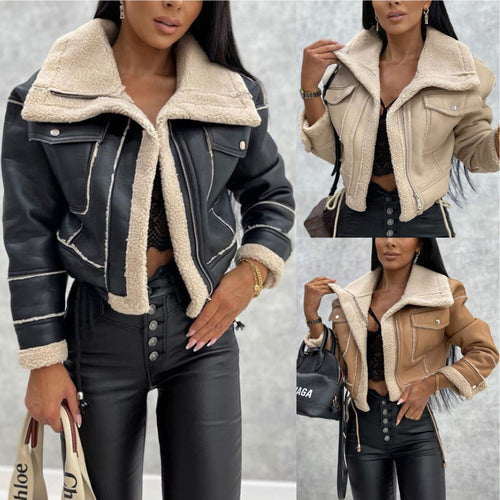 Damen Fliegerjacke in Lammfell-Optik mit Teddyfutter und taillierter Biker-Silhouette Shop Nory