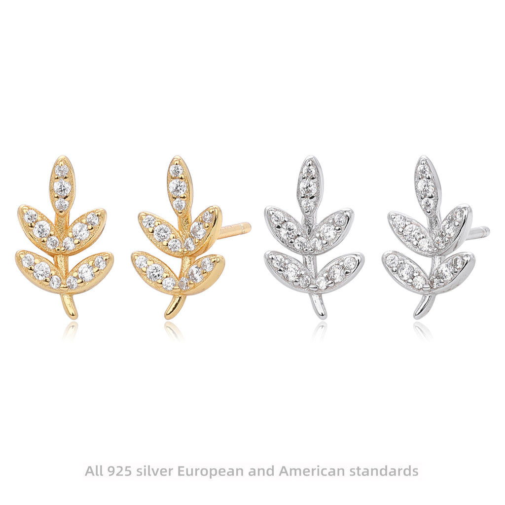 Damen Ohrstecker im eleganten Blatt-Design mit funkelnden Zirkonia Shop Nory