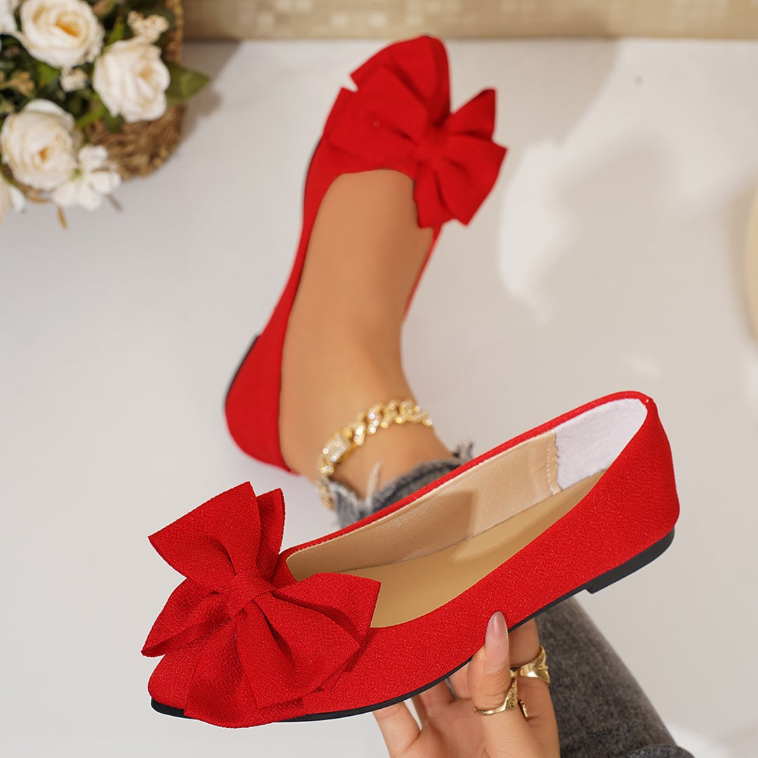Damen elegante spitze Ballerinas mit großer Zierschleife und schimmerndem Obermaterial Shop Nory