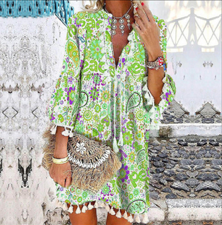 Damen Tunika-Kleid mit kreativem Print und Taschendetails