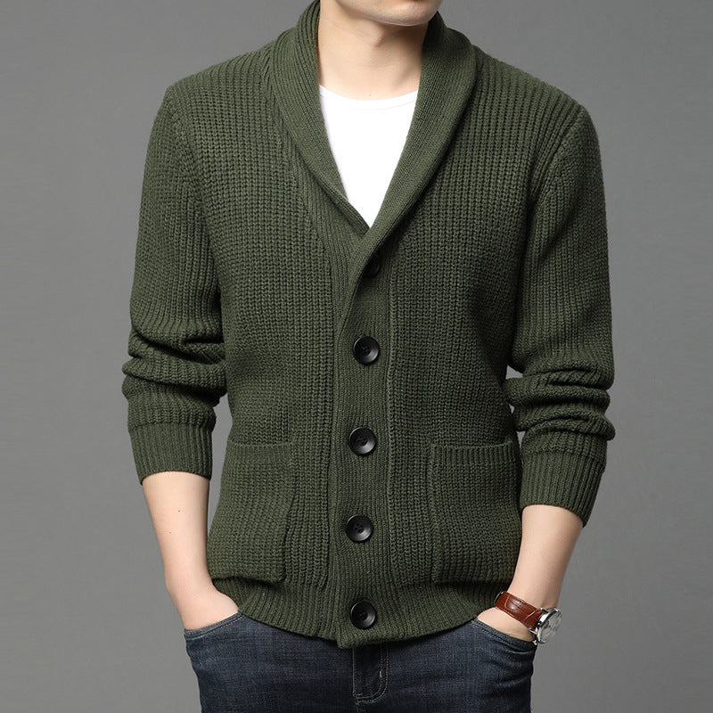 Herren Grobstrick-Cardigan mit Schalkragen, aufgesetzten Taschen und Knopfleiste Shop Nory
