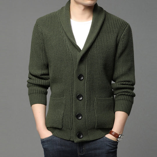 Herren Grobstrick-Cardigan mit Schalkragen, aufgesetzten Taschen und Knopfleiste Shop Nory