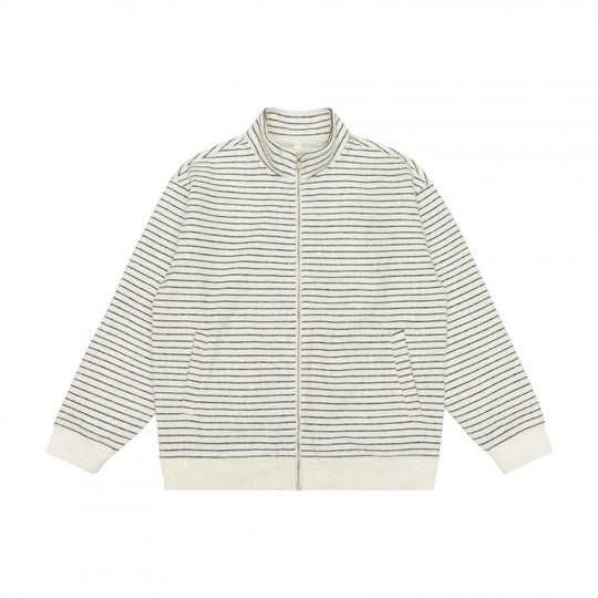 Unisex Gestreifte Strick-Zipjacke mit Stehkragen und aufgesetzten Eingrifftaschen Shop Nory