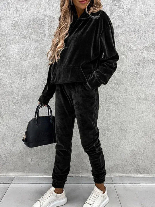 Damen luxuriöses Mikrofaser-Sportanzug mit Kapuze und Taschen