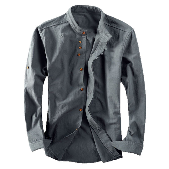 Herren Stehkragen-Hemd mit verdeckter Knopfleiste und modernen Details Shop Nory
