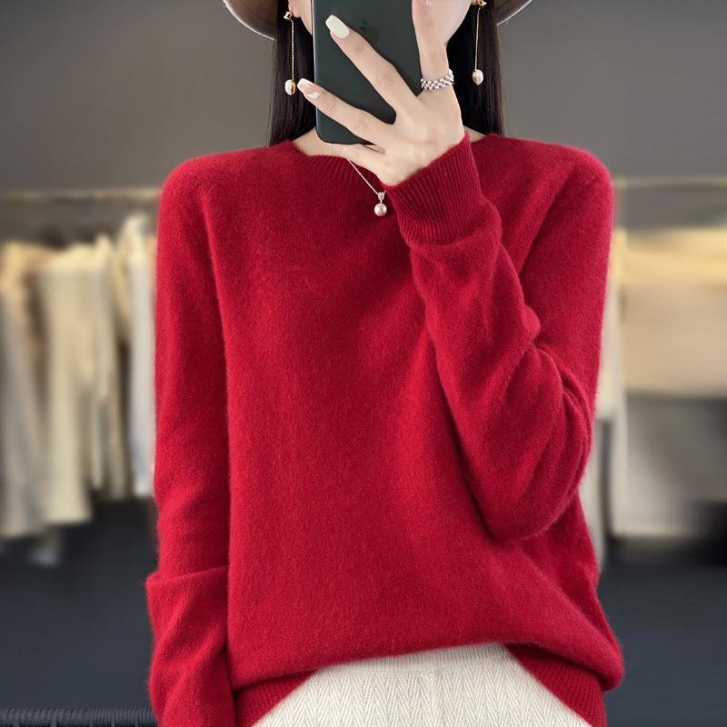 Damen Lockerer Feinstrick-Pullover mit Rundhalsausschnitt und flauschiger Angora-Optik Shop Nory