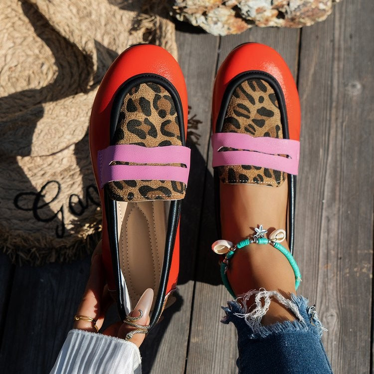 Damen modische Loafers mit Animal-Print und bunten Akzenten Shopnory
