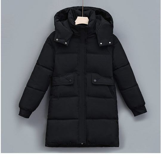 Damen nan langer thermogepolsterter Parka mit abnehmbarer Kapuze, verdecktem Reißverschluss und Klappentaschen Shop Nory